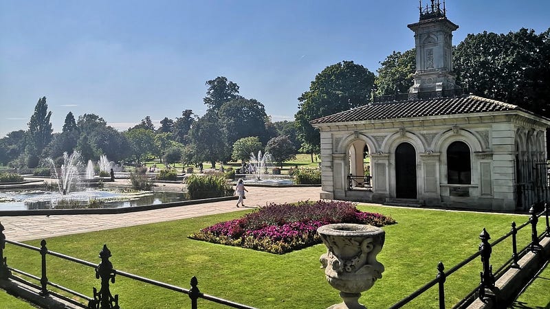 Italian Gardens from the Lancaster Gate entrance, London.