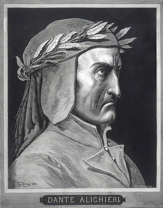 Dante’s Alighieri portrait made as an engraving the Gustave Dore