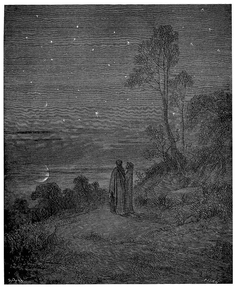 Gustave Doré’s illustration to Dante’s Inferno. Start of Canto II: “Day was departing”