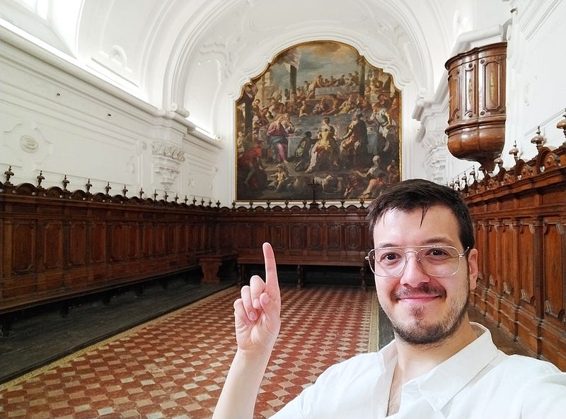 The refectory room in San Martino, with the “Wedding at Cana” painting of Nicola Malinconico. Antonello Mirone, Art Historian. 2023.