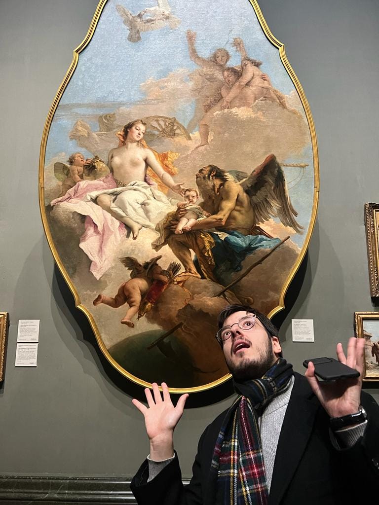 Antonello Mirone (Artist, Historian), next to a painting of Giovanni Battista Tiepolo, National Gallery