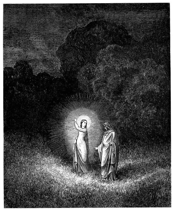 Gustave Doré’s illustration to Dante’s Inferno.: Canto II: “Beatrice am I, who do bid thee go”